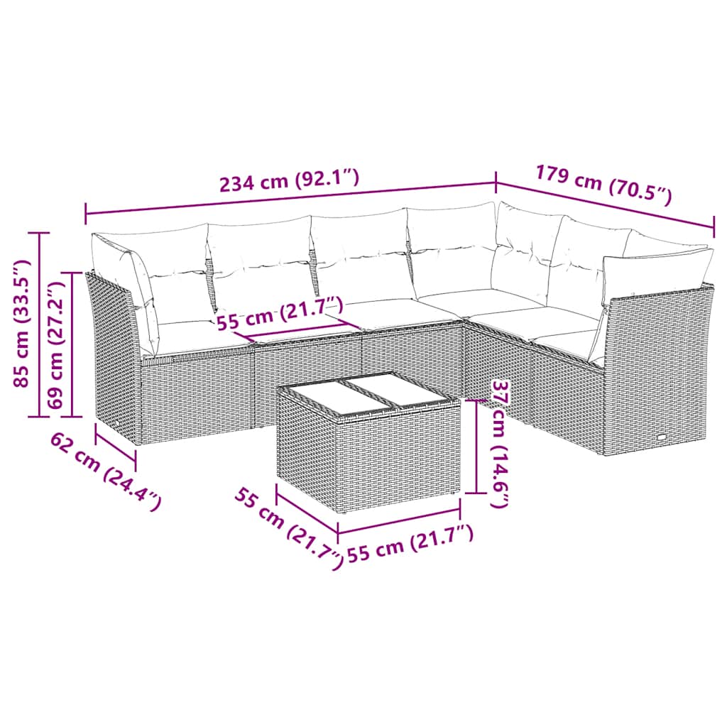 Set Divani da Giardino con Cuscini 7pz Nero Polyrattan | homemem39