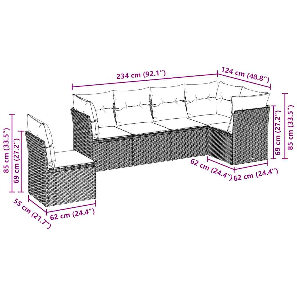 Set Divano da Giardino 6pz con Cuscini Grigio Chiaro Polyrattan | homemem39