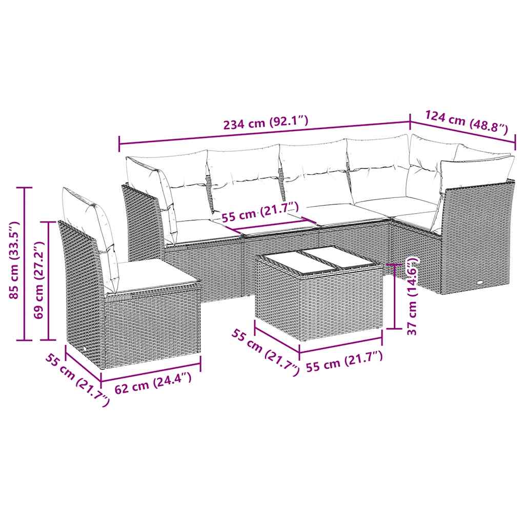 Set Divani da Giardino con Cuscini 7pz Nero Polyrattan | homemem39