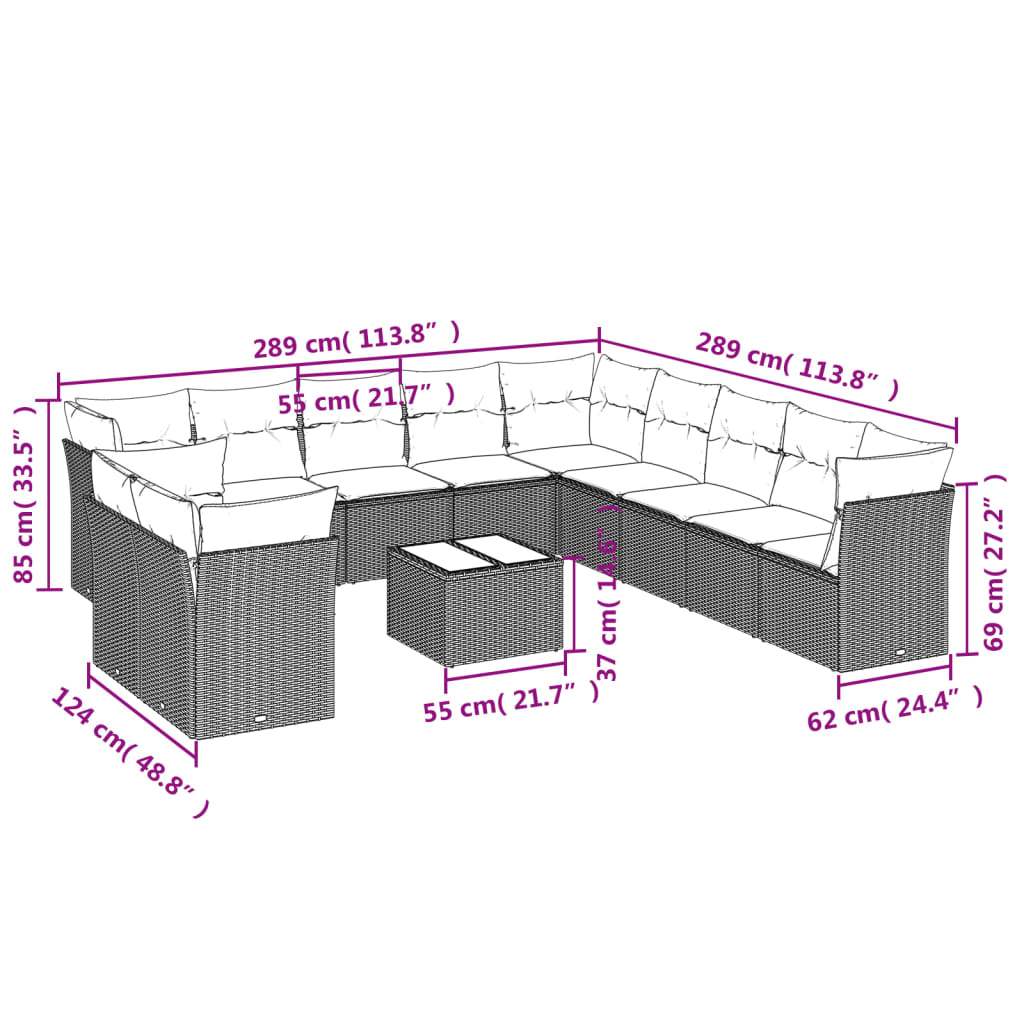 Set Divani da Giardino 12 pz con Cuscini Marrone in Polyrattan | homemem39
