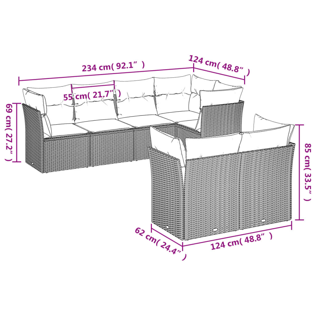 Set Divani da Giardino 7 pz con Cuscini Grigio in Polyrattan | homemem39