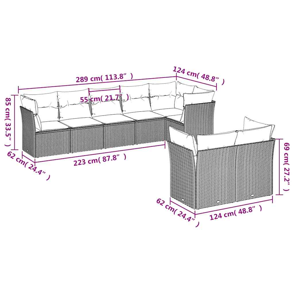 Set Divani da Giardino con Cuscini 8 pz Nero in Polyrattan | homemem39