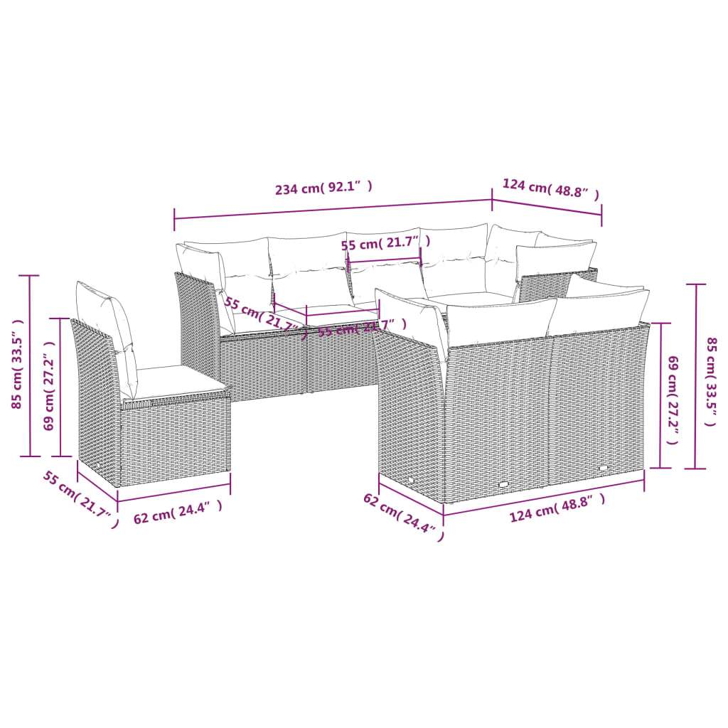 Set Divani da Giardino con Cuscini 8 pz Nero in Polyrattan | homemem39