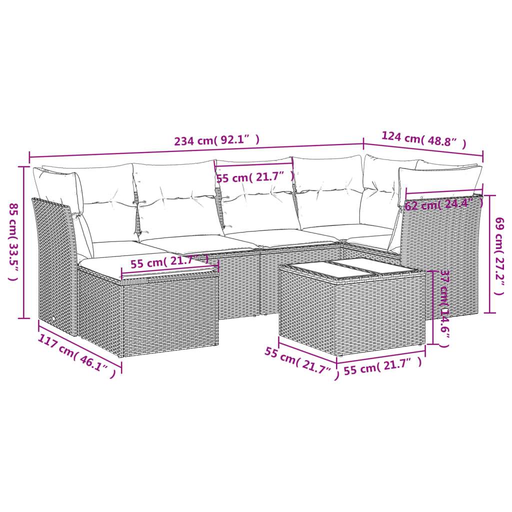 Set Divani da Giardino 7 pz con Cuscini Marrone in Polyrattan | homemem39