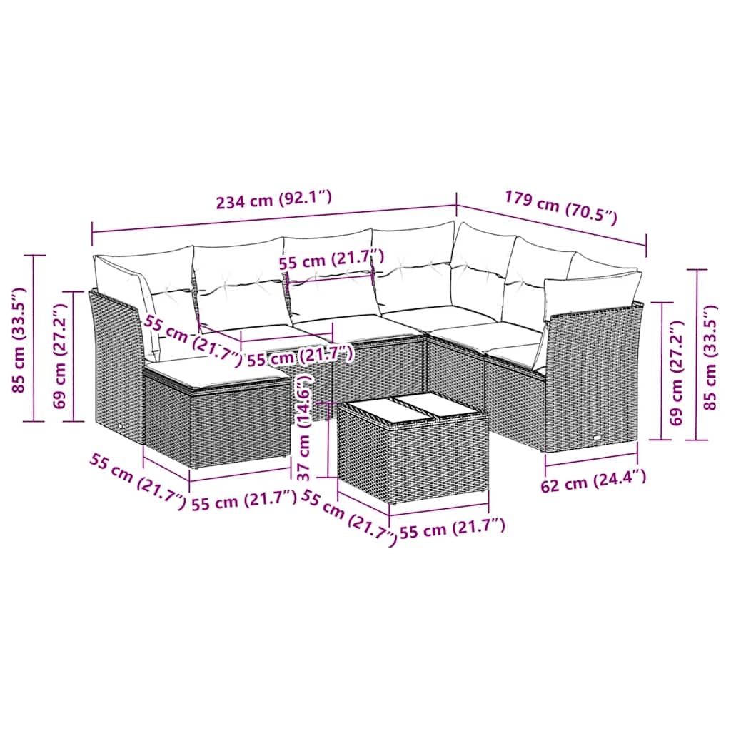 Set Divani da Giardino con Cuscini 8 pz Nero in Polyrattan | homemem39