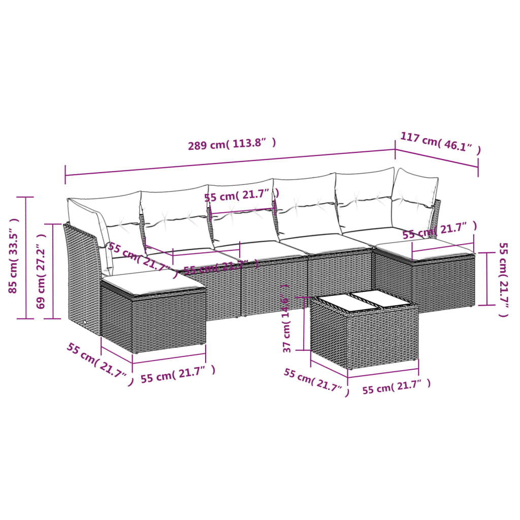 Set Divano da Giardino 8pz con Cuscini Grigio Chiaro Polyrattan | homemem39