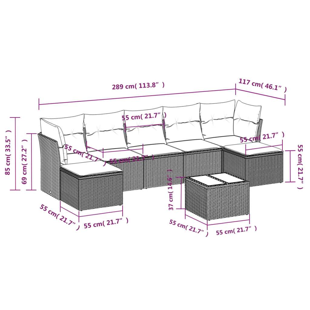 Set Divani da Giardino 8 pz con Cuscini Marrone in Polyrattan | homemem39