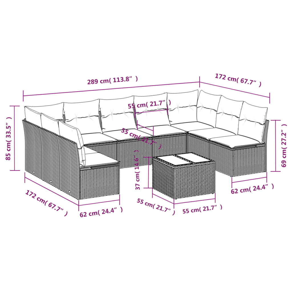 Set Divani da Giardino 10pz con Cuscini in Polyrattan Nero | homemem39