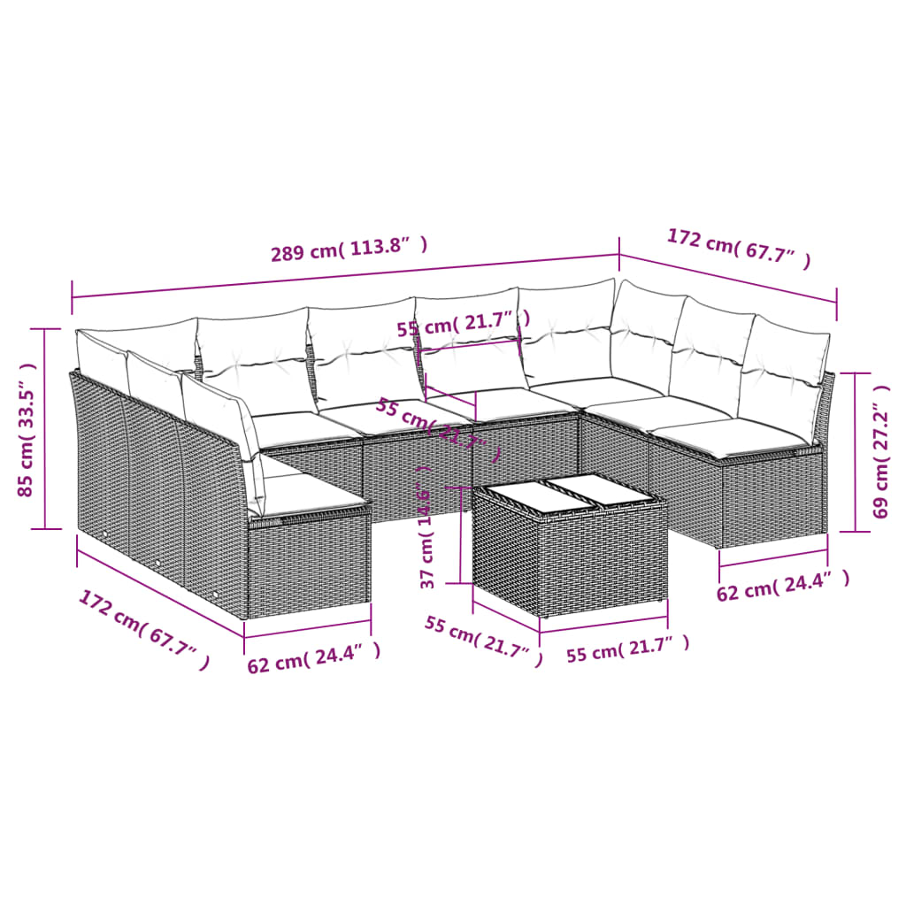 Set Divano da Giardino 10 pz con Cuscini Beige in Polyrattan | homemem39