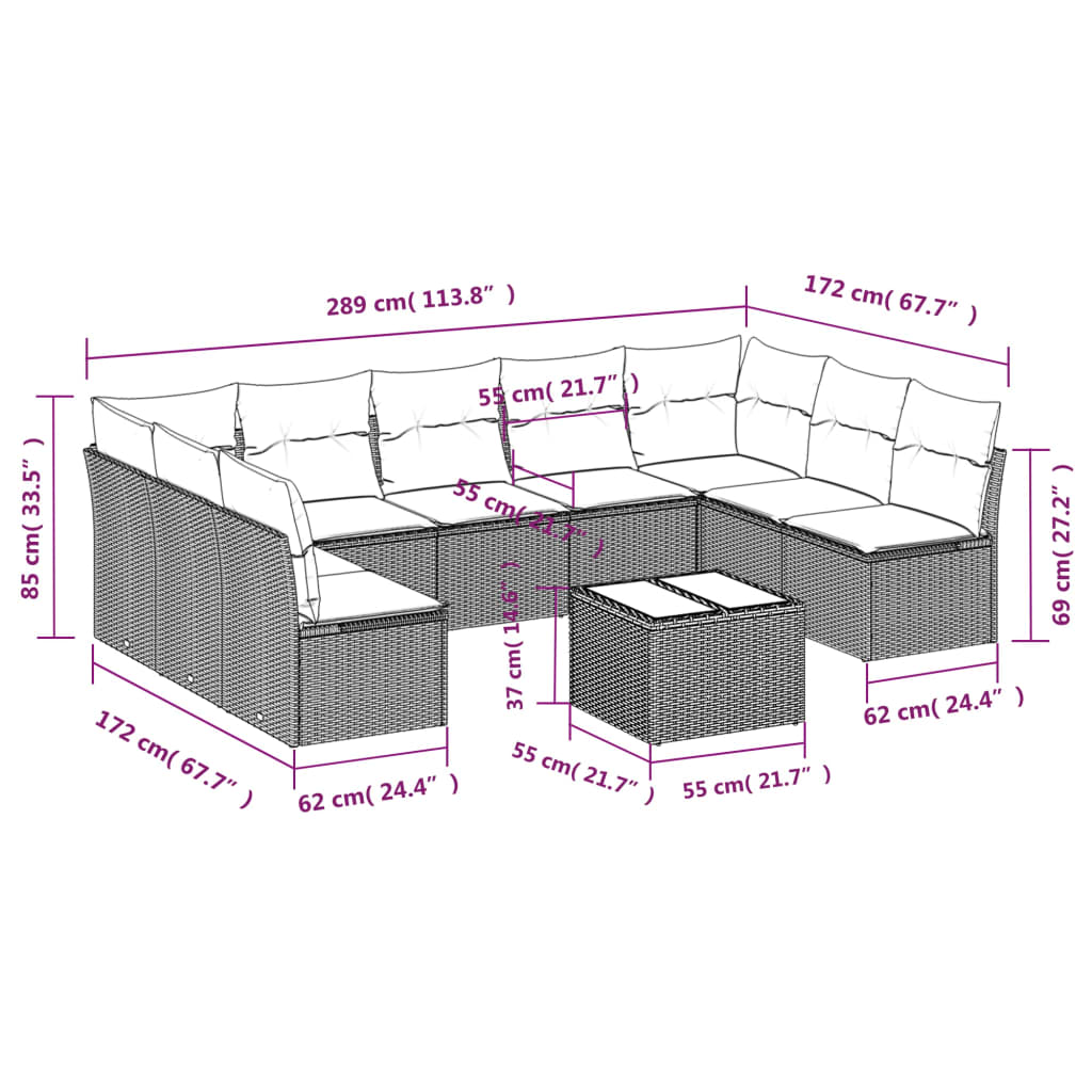 Set Divano da Giardino 10 pz con Cuscini Beige in Polyrattan | homemem39