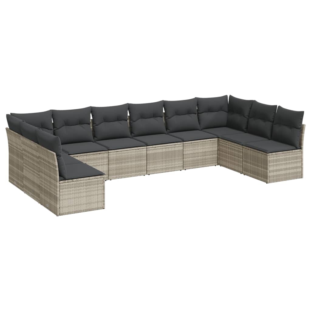 Set Divano Giardino 10 pz con Cuscini Grigio Chiaro Polyrattan