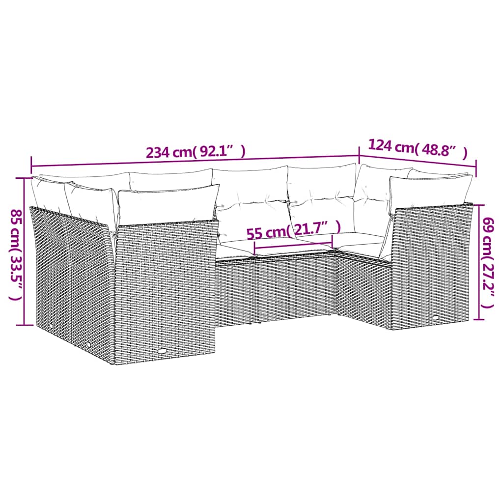 Set Divano da Giardino 6 pz con Cuscini Nero in Polyrattan