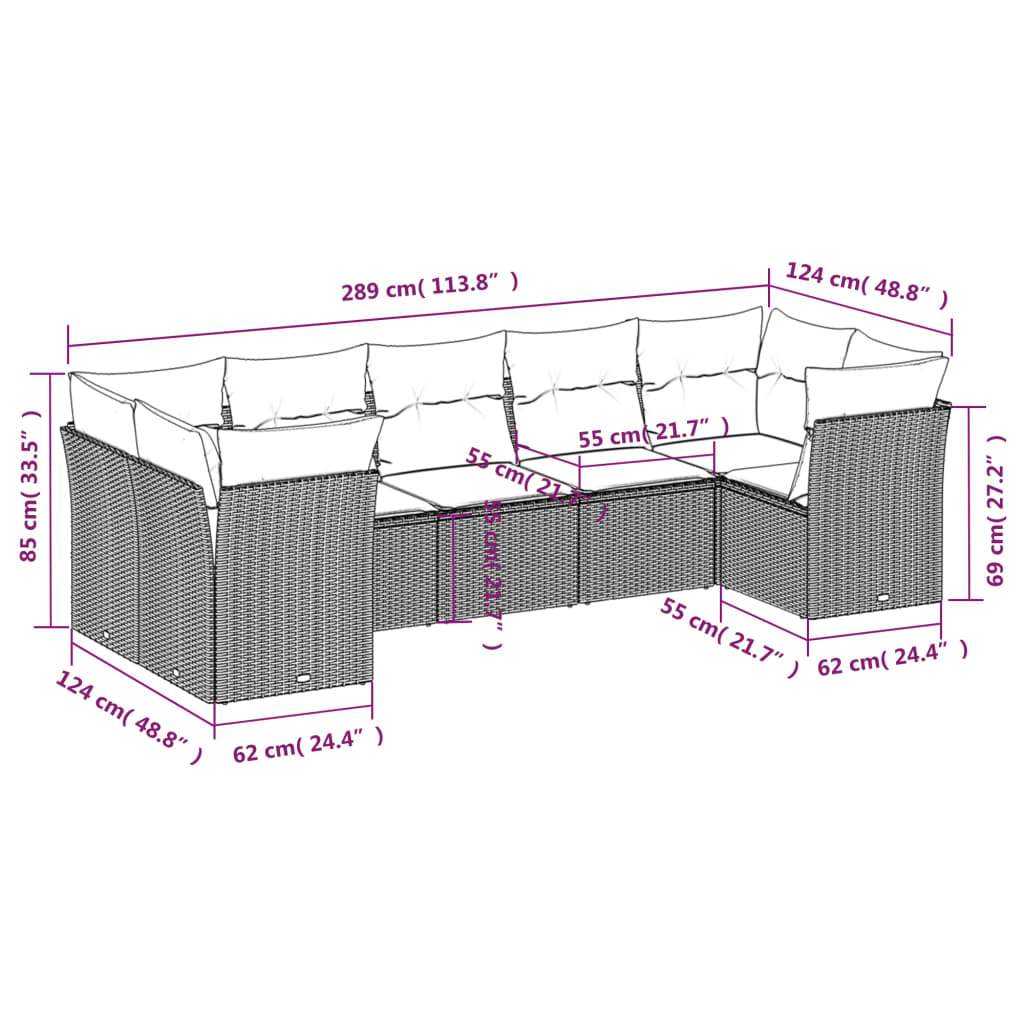 Set Divani da Giardino 7 pz con Cuscini Marrone in Polyrattan | homemem39