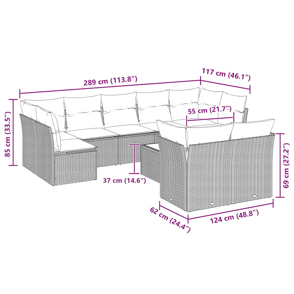 Set Divano Giardino 10 pz con Cuscini Grigio Chiaro Polyrattan | homemem39