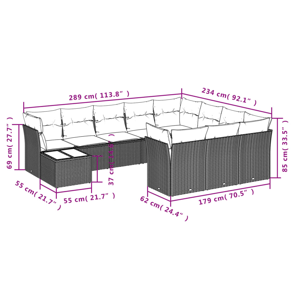 Set Divani da Giardino 11 pz con Cuscini in Polyrattan Grigio | homemem39