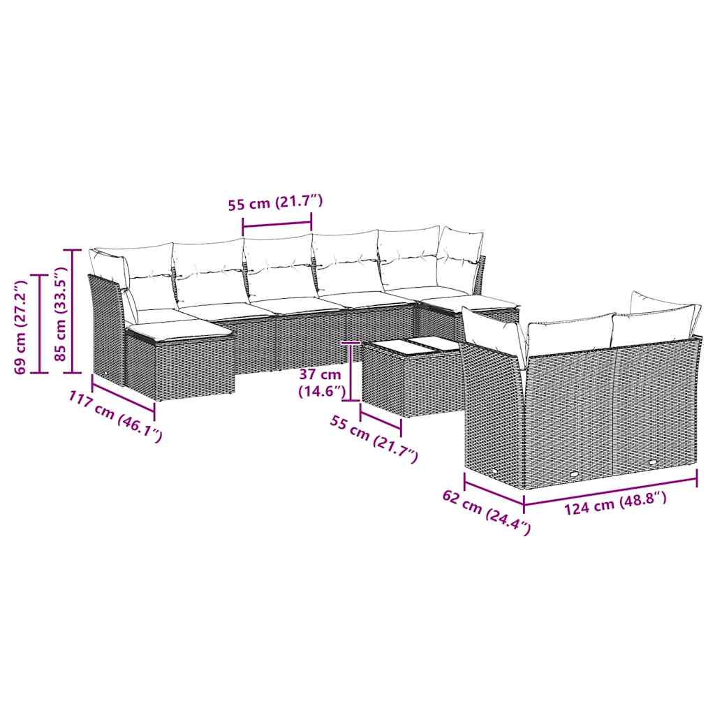 Set Divano Giardino 10 pz con Cuscini Grigio Chiaro Polyrattan | homemem39
