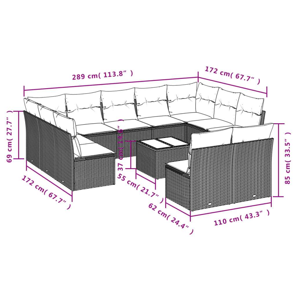Set Divani da Giardino 12 pz con Cuscini Marrone in Polyrattan | homemem39