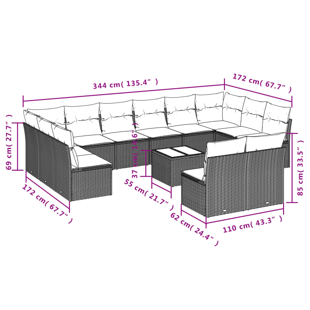 Set Divani da Giardino 13 pz con Cuscini Marrone in Polyrattan | homemem39