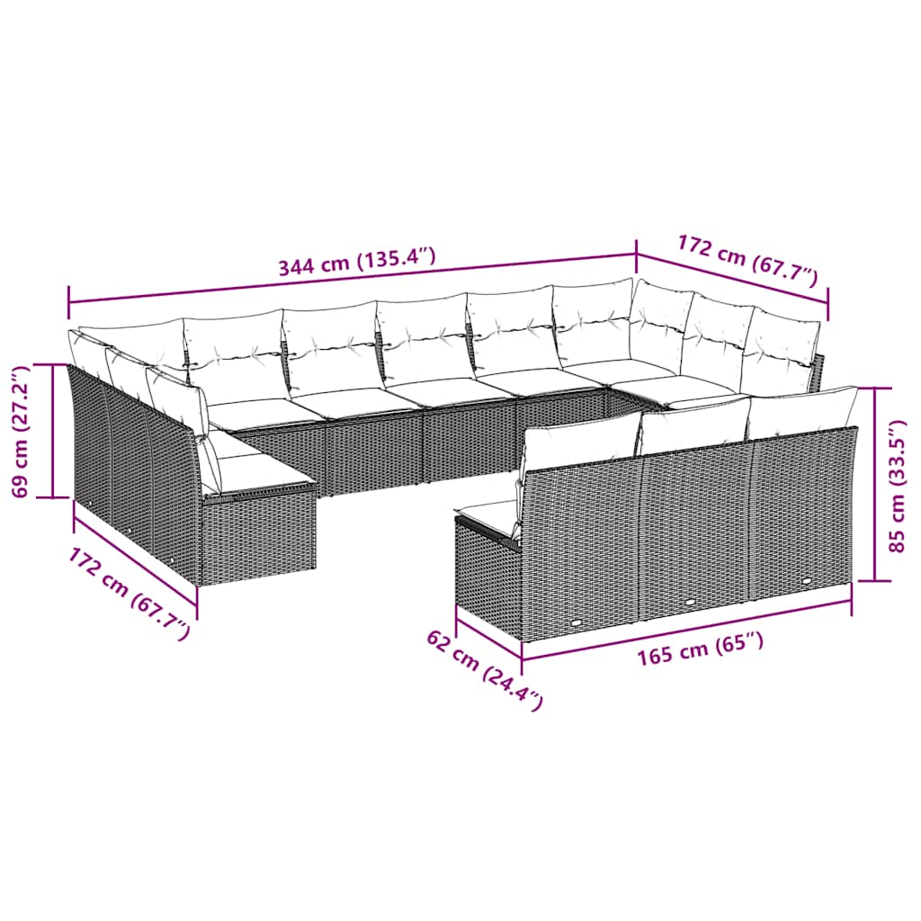 Set Divani da Giardino 13pz con Cuscini Nero in Polyrattan | homemem39