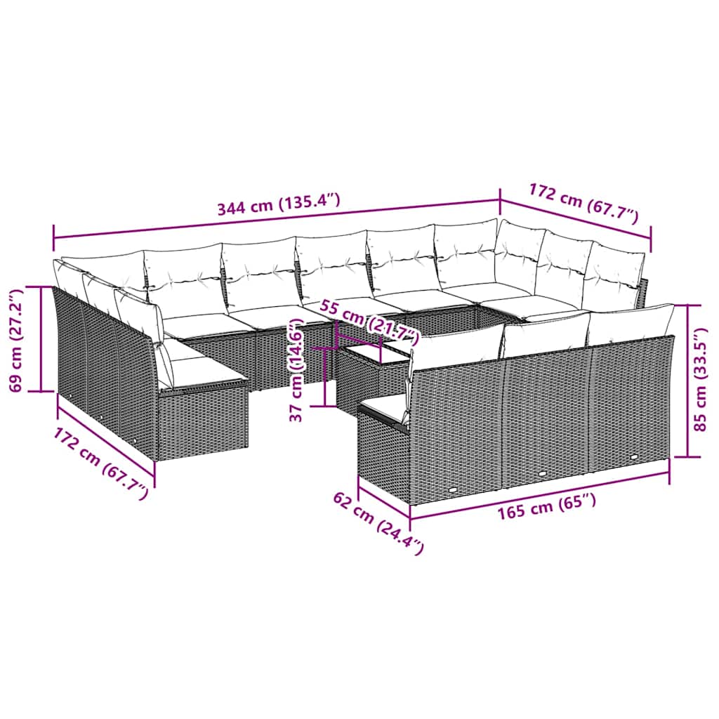 Set Divani da Giardino 14pz con Cuscini in Polyrattan Nero | homemem39
