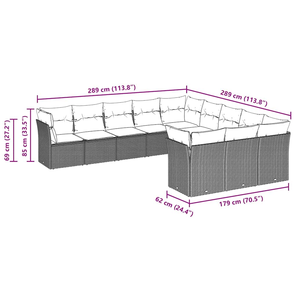Set Divani da Giardino 11 pz con Cuscini in Polyrattan Grigio | homemem39