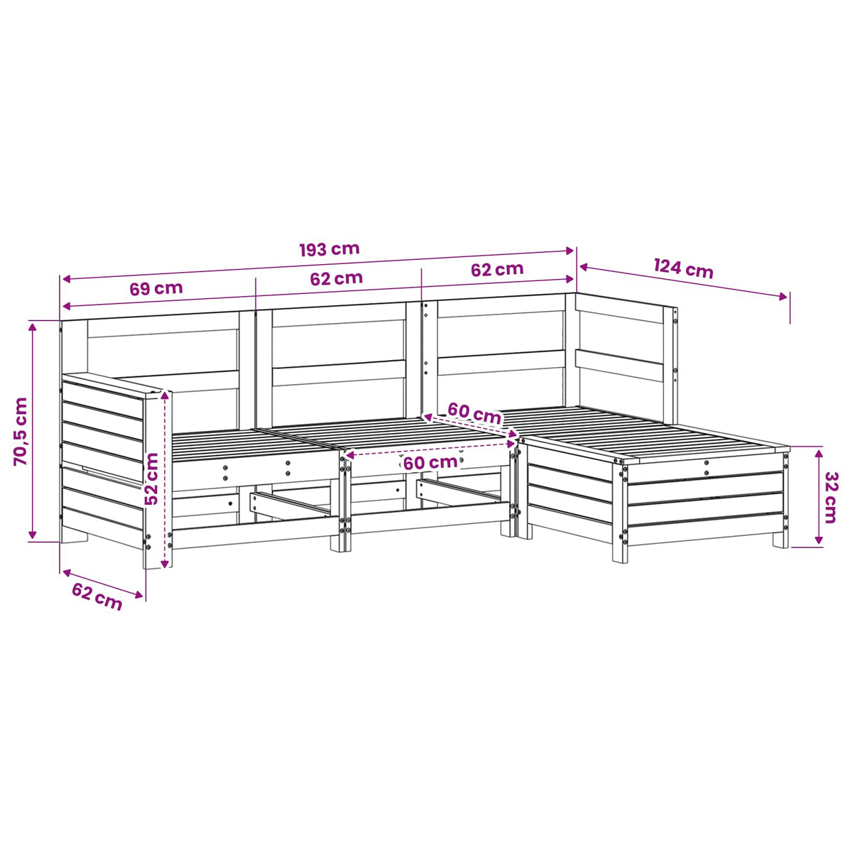 Set Divani da Giardino 4 pz in Legno Impregnato di Pino | homemem39