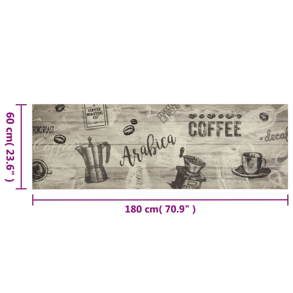 Tappeto da Cucina Lavabile Grigio Caffè 60x180 cm in Velluto | homemem39