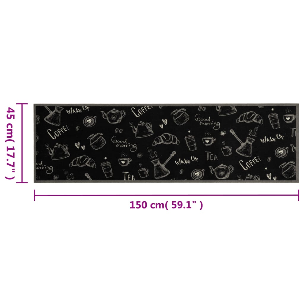 Tappeto da Cucina Lavabile Nero Mattutino 45x150 cm in Velluto | homemem39