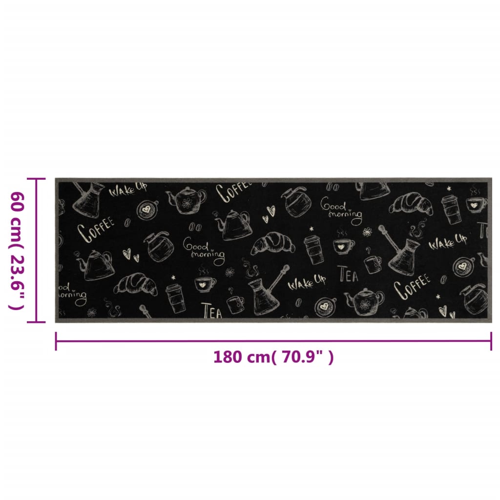 Tappeto da Cucina Lavabile Nero Mattutino 60x180 cm in Velluto | homemem39