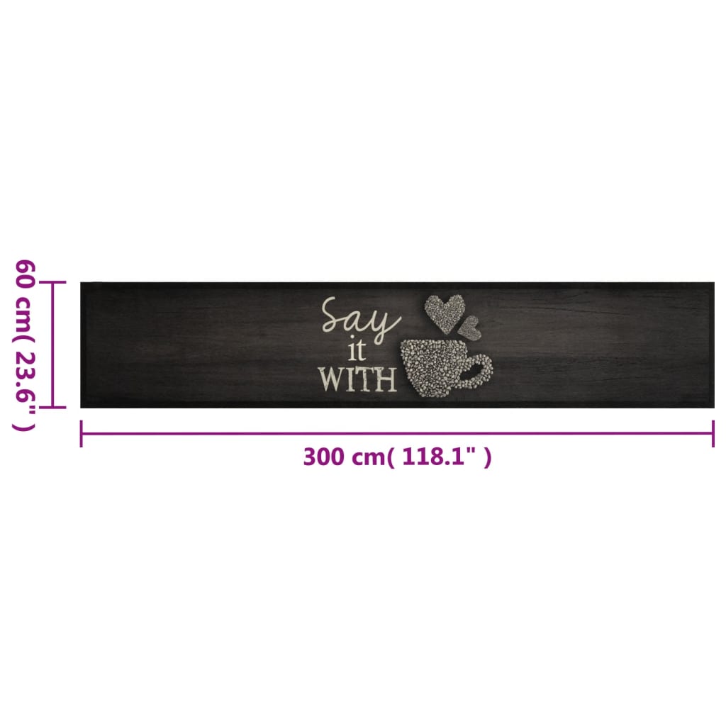 Tappeto da Cucina Lavabile Nero Tazza 60x300 cm in Velluto | homemem39