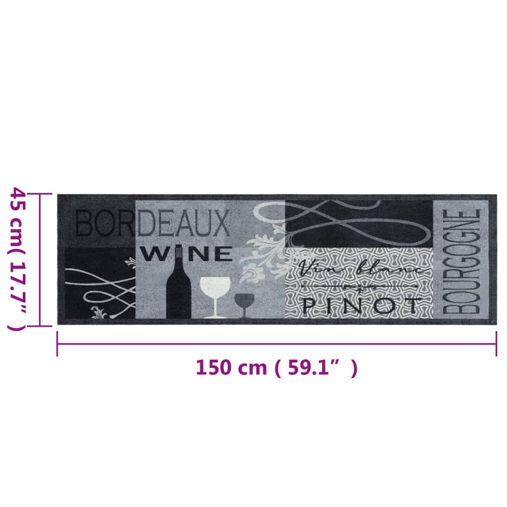 Tappeto da Cucina Lavabile Grigio Vino 45x150 cm in Velluto | homemem39