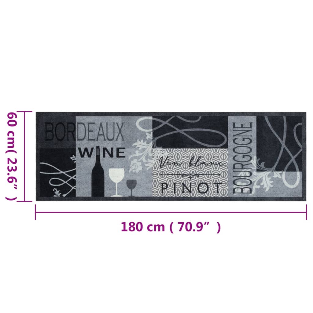 Tappeto da Cucina Lavabile Grigio Vino 60x180 cm in Velluto | homemem39