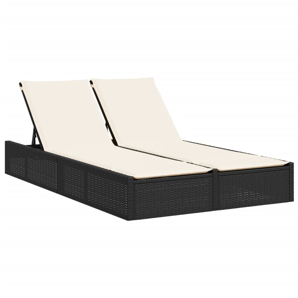 Lettino Prendisole Doppio con Cuscini Nero in Polyrattan - homemem39