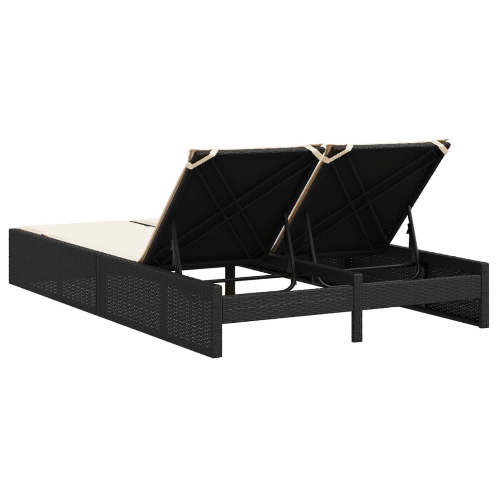 Lettino Prendisole Doppio con Cuscini Nero in Polyrattan - homemem39