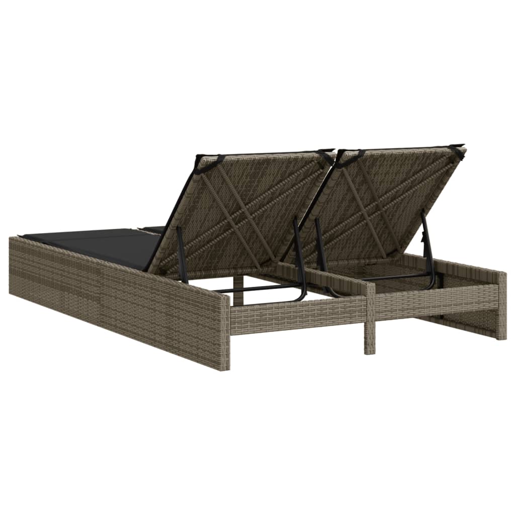 Lettino Prendisole Doppio con Cuscini Grigio in Polyrattan - homemem39