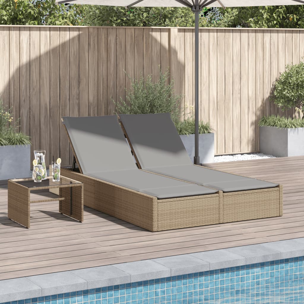 Lettino Prendisole con Cuscini Beige in Polyrattan - homemem39