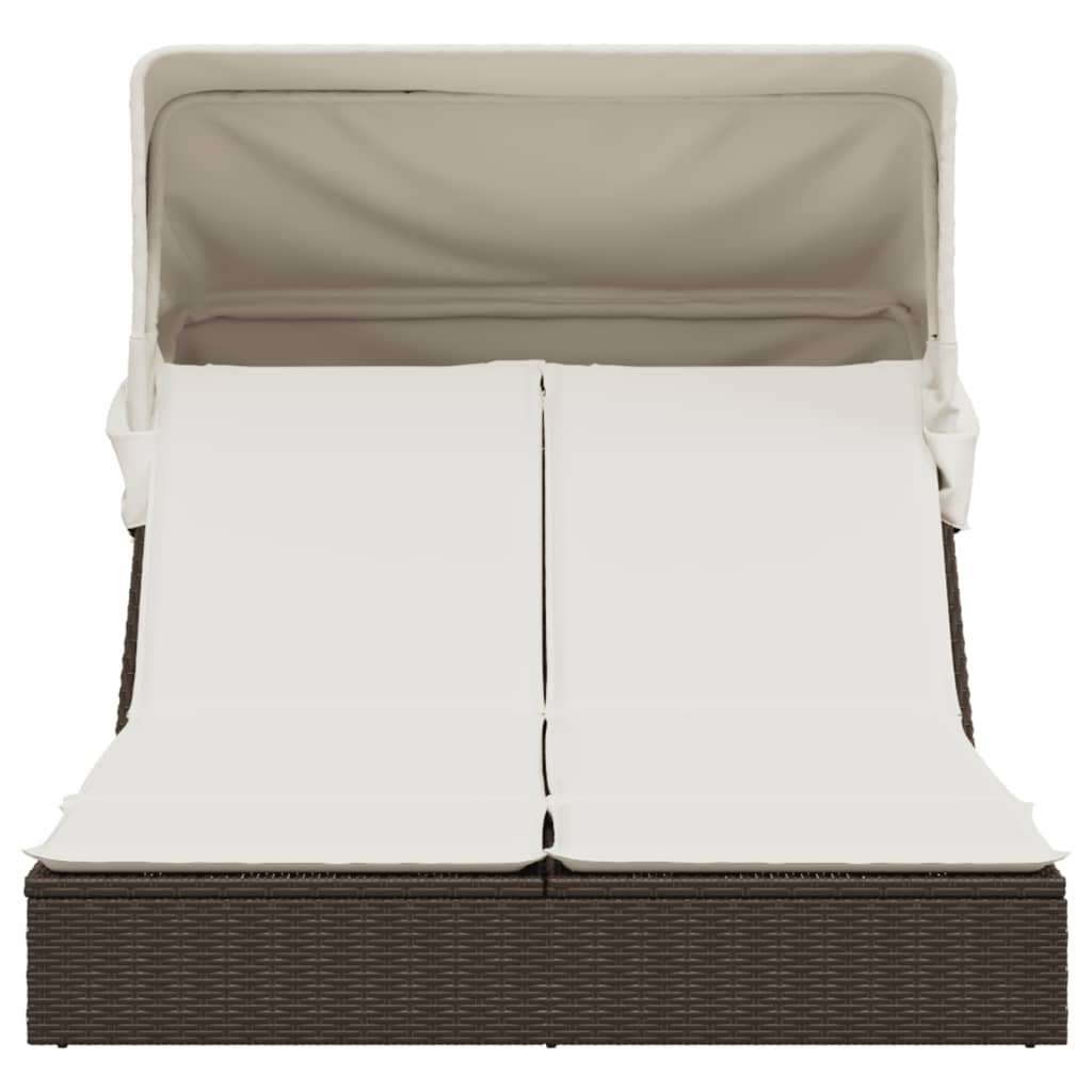 Lettino Doppio con Baldacchino e Cuscini Marrone in Polyrattan - homemem39