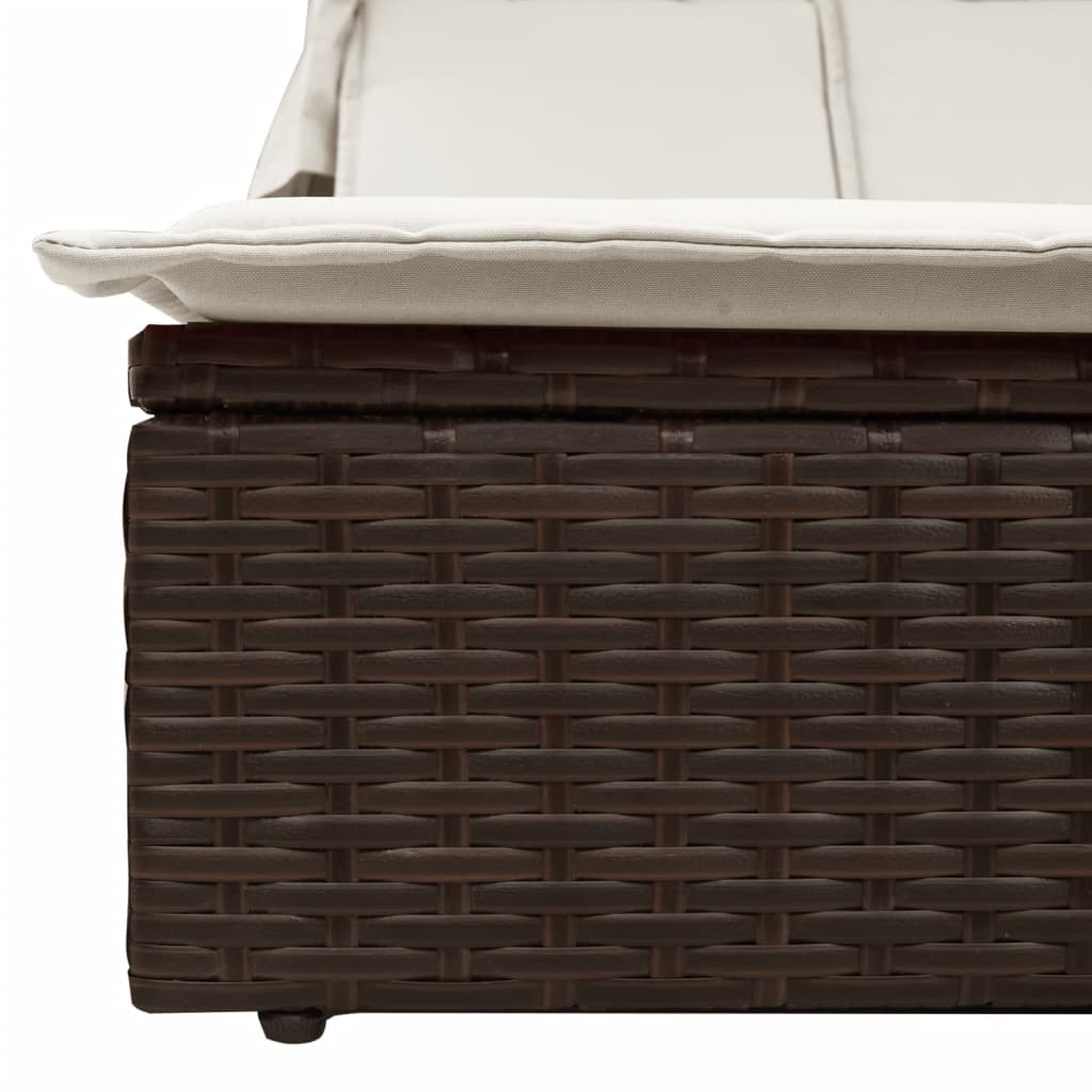 Lettino Doppio con Baldacchino e Cuscini Marrone in Polyrattan - homemem39