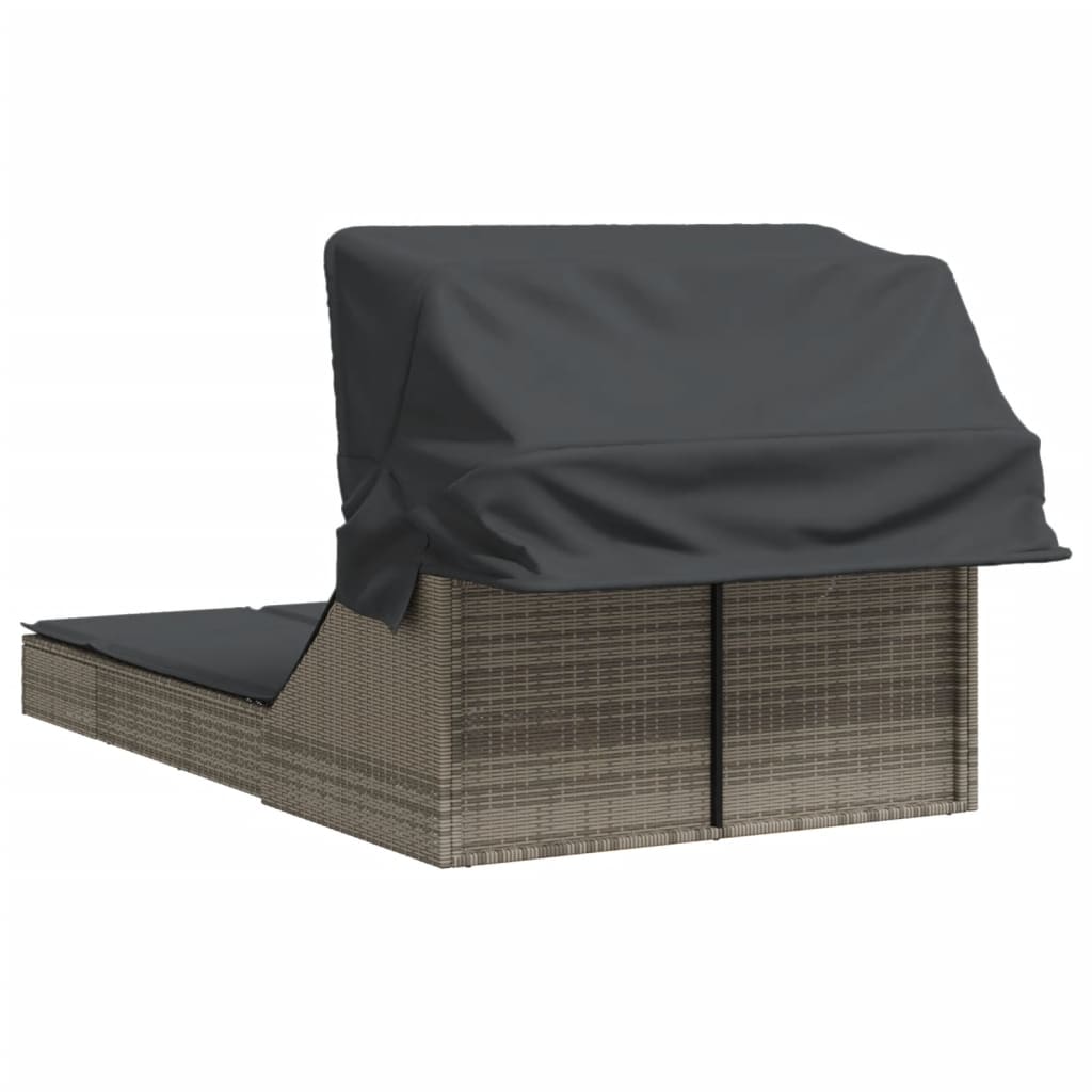 Lettino Doppio con Baldacchino e Cuscini Grigio in Polyrattan - homemem39