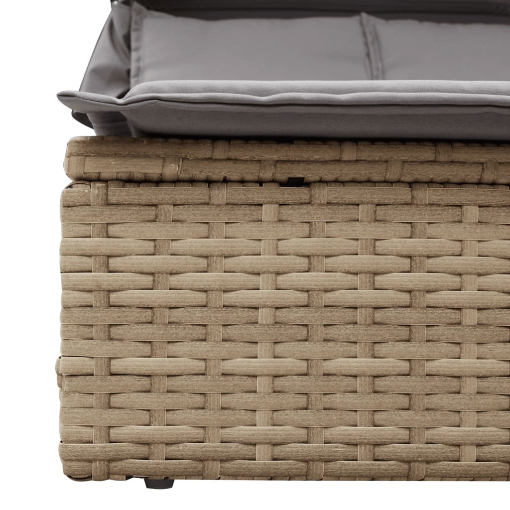 Lettino Doppio con Baldacchino e Cuscini Beige in Polyrattan - homemem39