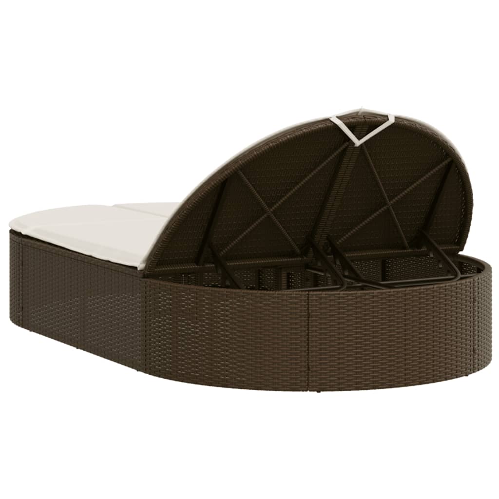 Lettino Prendisole con Cuscini Marrone in Polyrattan - homemem39