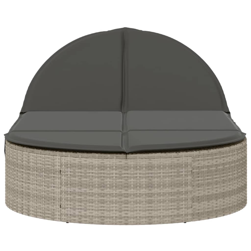 Lettino Prendisole Doppio con Cuscini Grigio Chiaro Polyrattan - homemem39