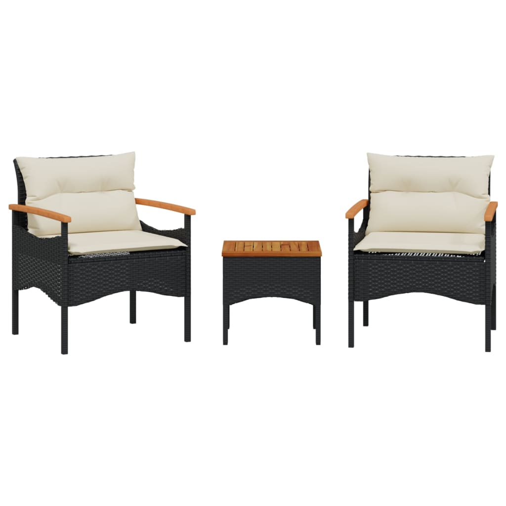 Set Divani da Giardino 3 pz con Cuscini in Polyrattan Nero