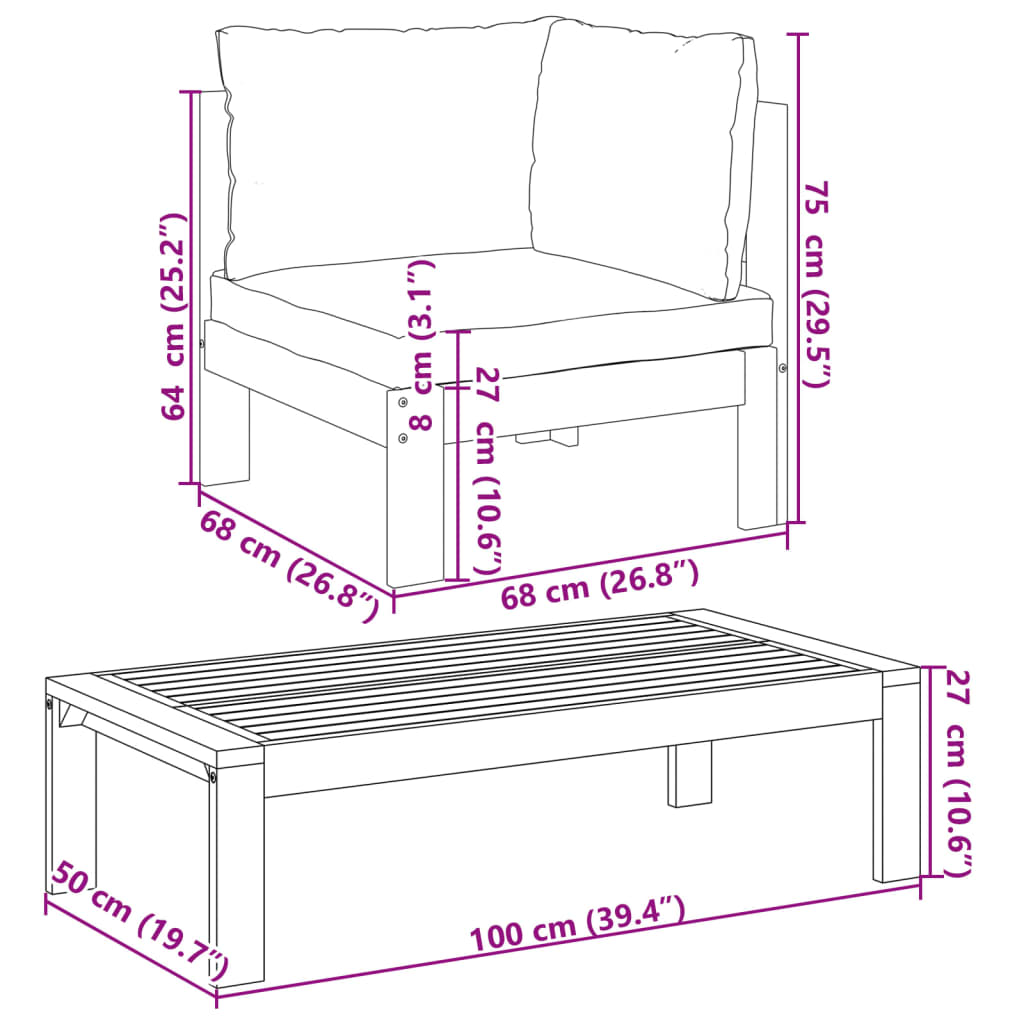 Set Divano da Giardino 6 pz con Cuscini in Massello di Acacia | homemem39
