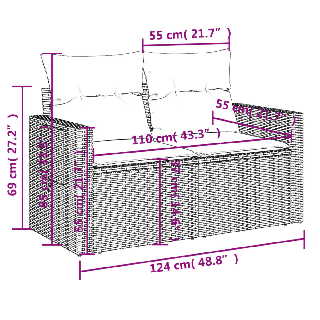 Set Divani da Giardino 9 pz con Cuscini Nero in Polyrattan | homemem39