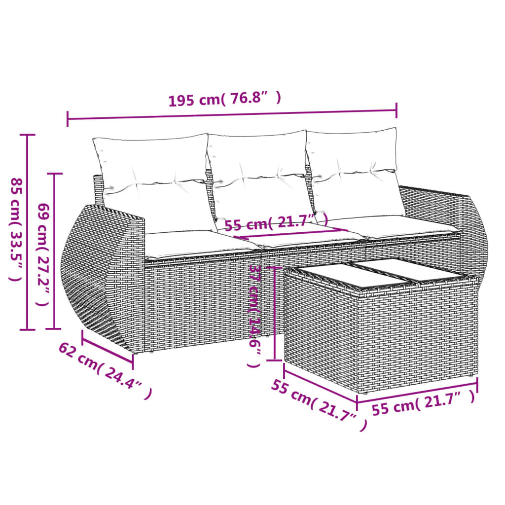 Set Divani da Giardino 4 pz con Cuscini in Polyrattan Grigio | homemem39