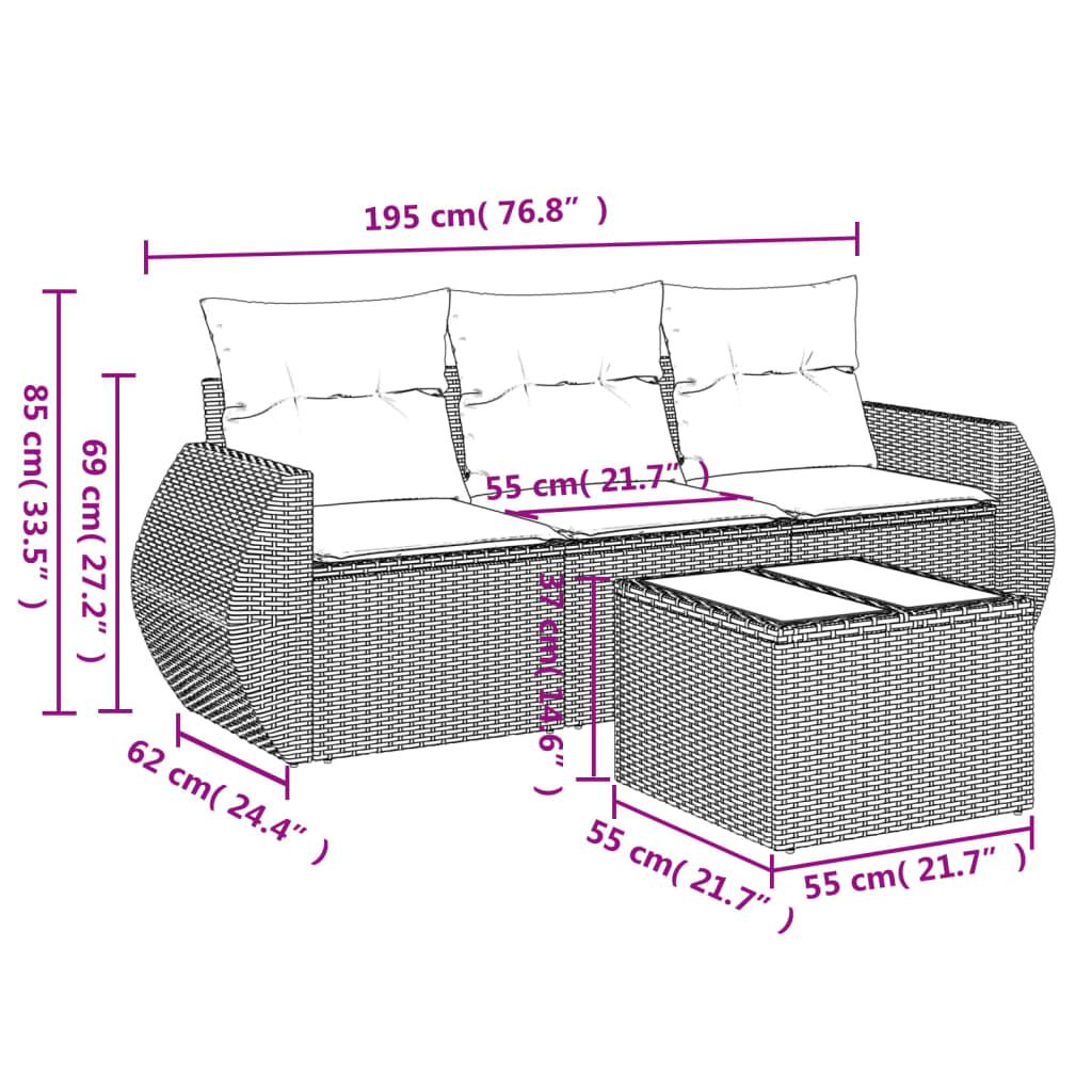 Set Divano da Giardino 4 pz con Cuscini Marrone in Polyrattan | homemem39