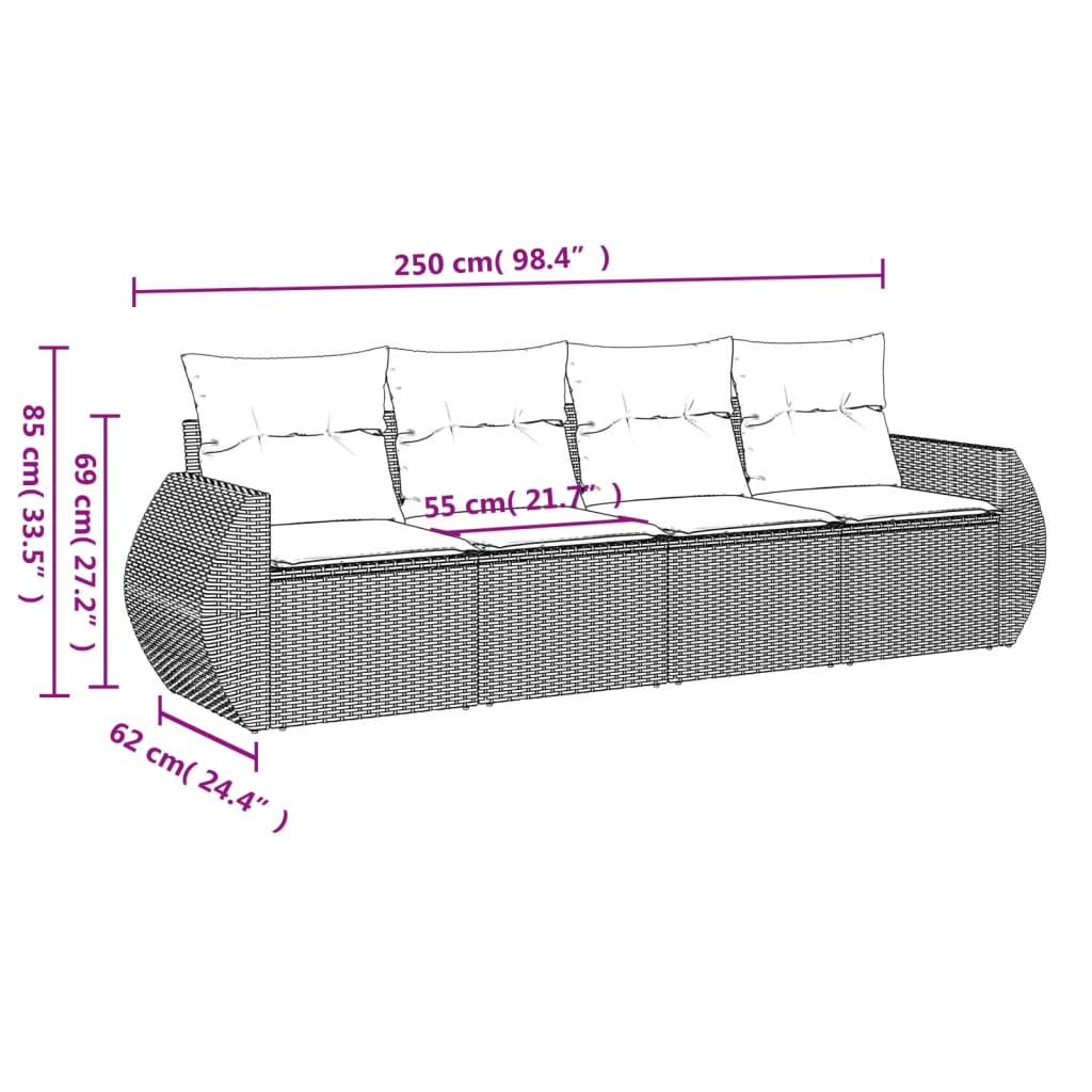 Set Divano da Giardino 4 pz con Cuscini Marrone in Polyrattan | homemem39