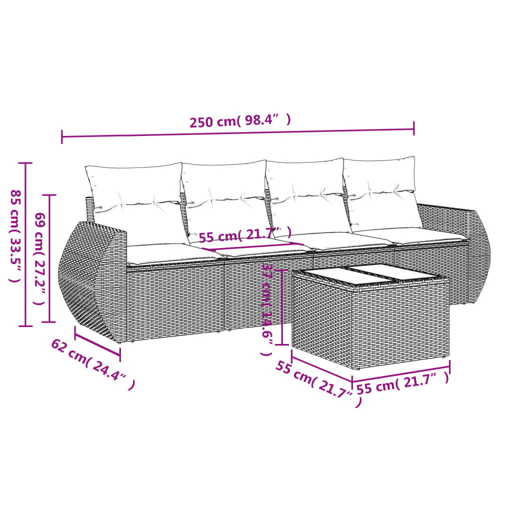 Set Divani da Giardino 5 pz con Cuscini in Polyrattan Nero | homemem39