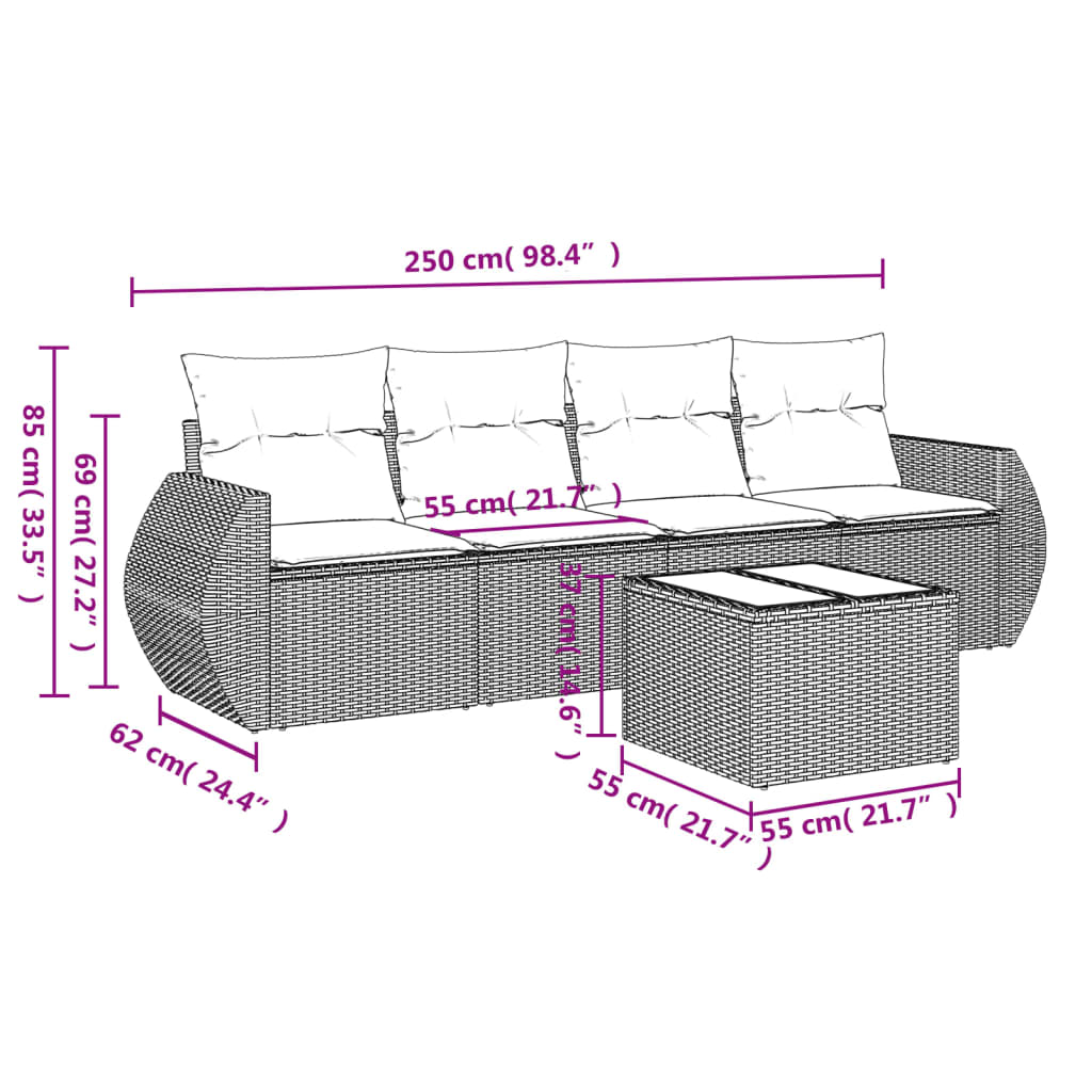 Set Divano da Giardino 5 pz con Cuscini Beige in Polyrattan | homemem39